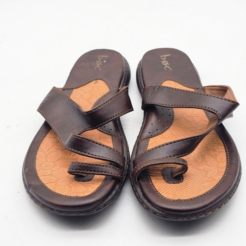 b.o.c. Toe Loop Slide Sandals Womens 11M Brown Strappy Flat BC6311